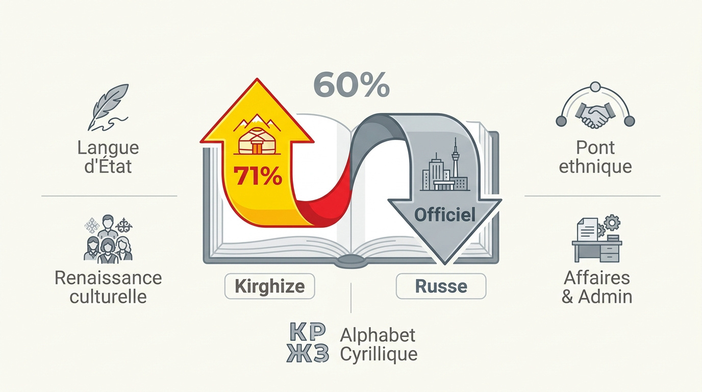 Panneaux de signalisation bilingues en kirghize et russe dans les rues de Bichkek