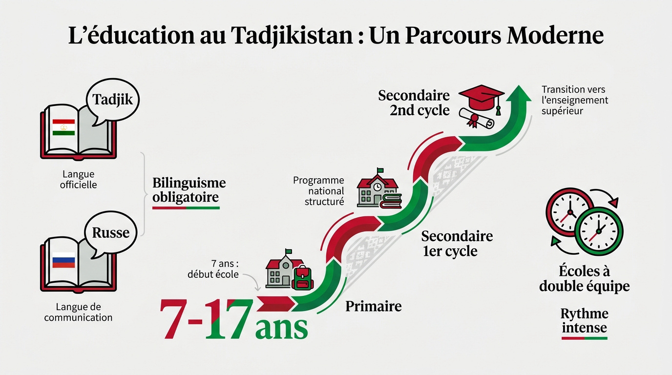 Enfants tadjiks en classe suivant un cours bilingue tadjik et russe