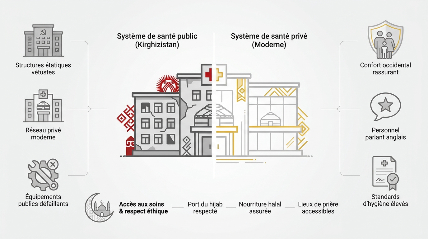 Infographie sur le système de santé et les cliniques privées au Kirghizistan