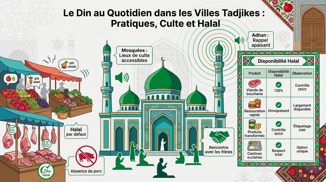Fidèles devant la grande mosquée de Douchanbé au Tadjikistan