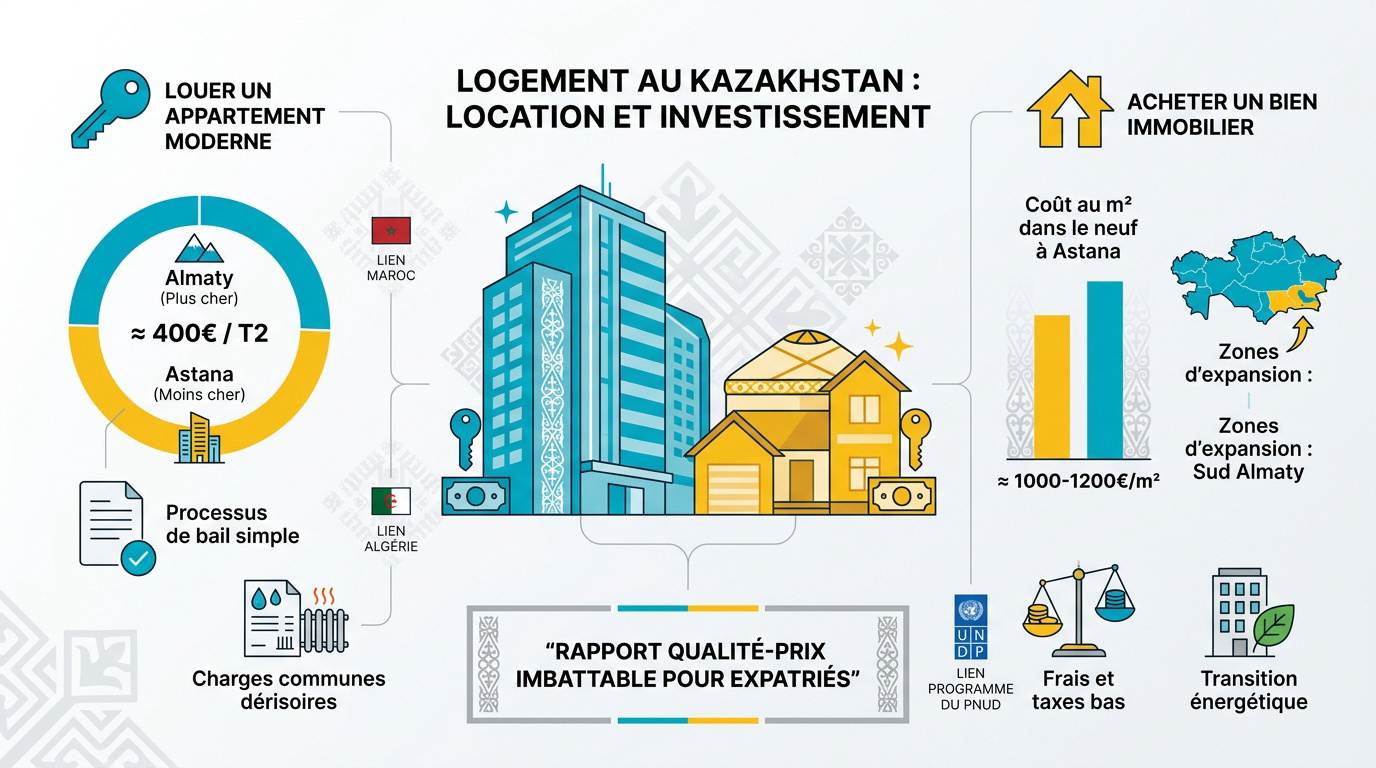 Appartements modernes et résidentiels dans une ville du Kazakhstan pour expatriés