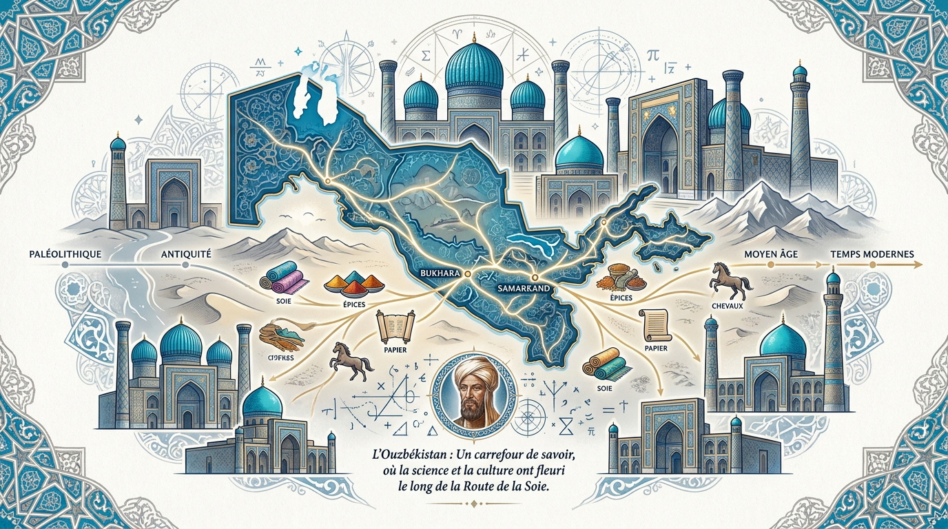 Architecture historique de Samarcande avec dômes bleus et mosaïques traditionnelles