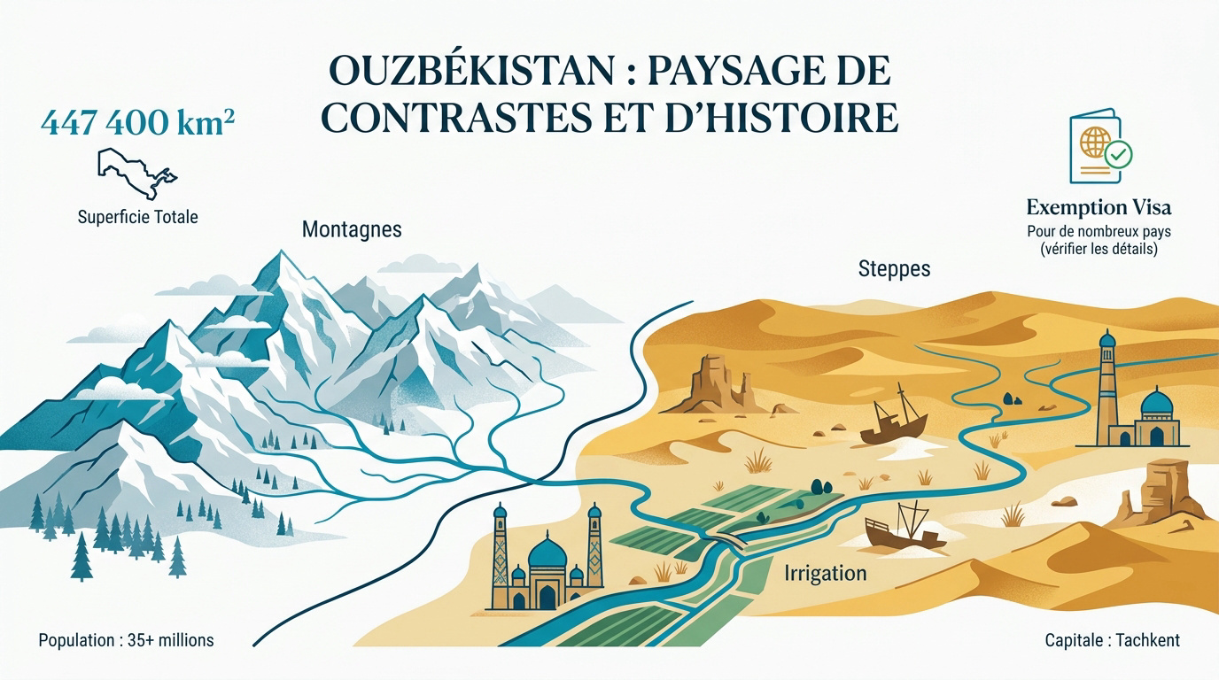 Paysages contrastés de l'Ouzbékistan entre déserts et oasis