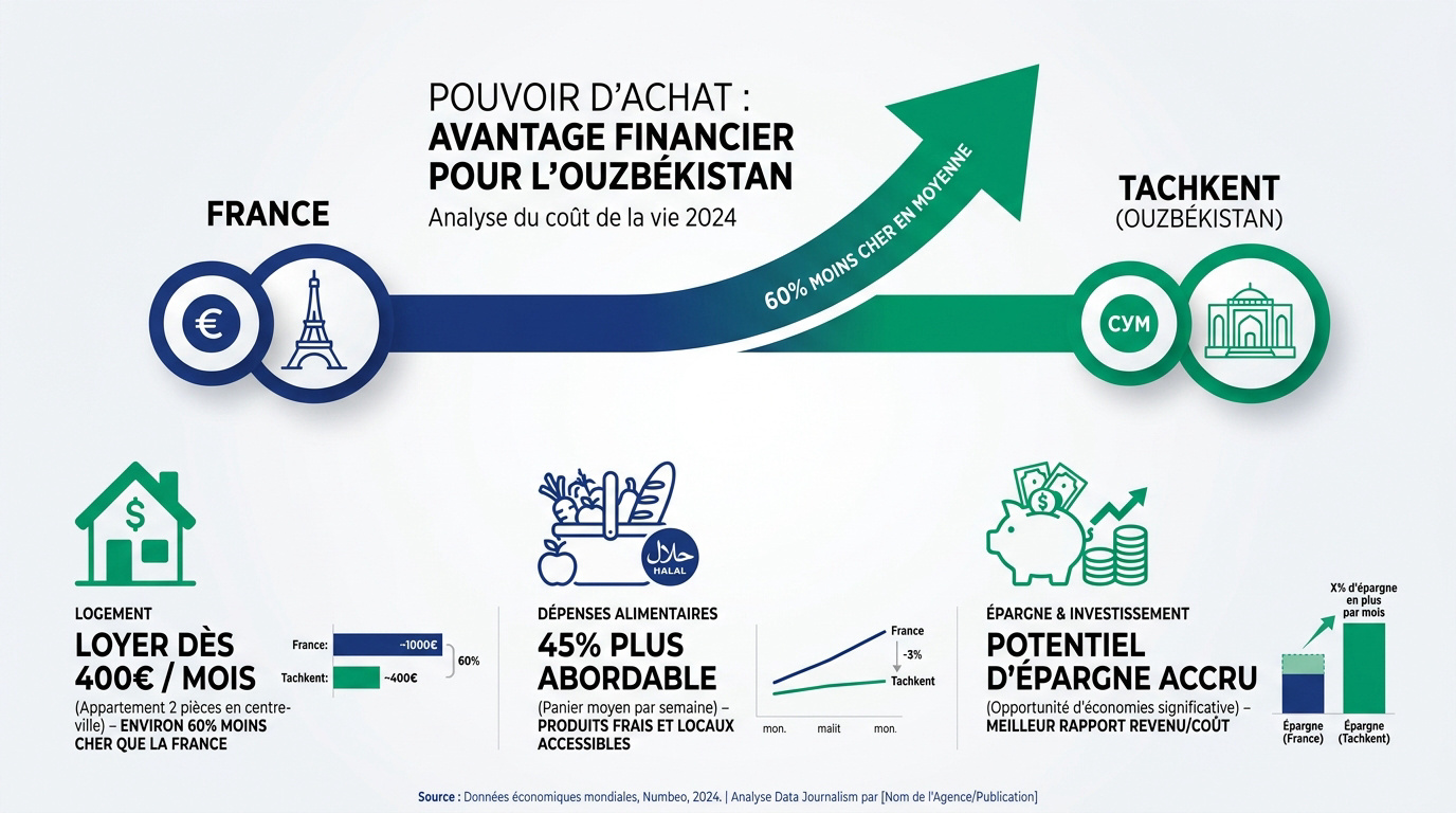 Comparaison du pouvoir d'achat et des avantages financiers pour une expatriation en Ouzbékistan