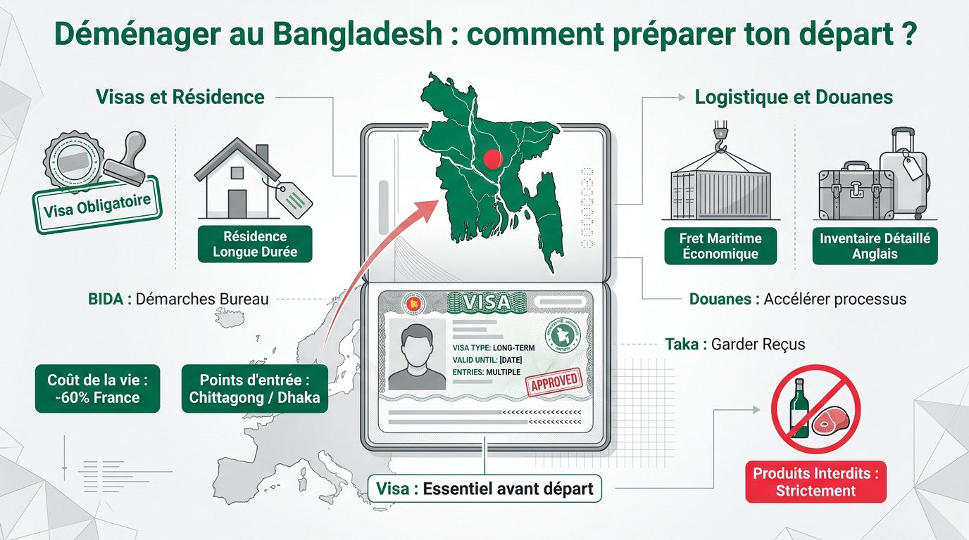 Préparation administrative et logistique pour un déménagement au Bangladesh