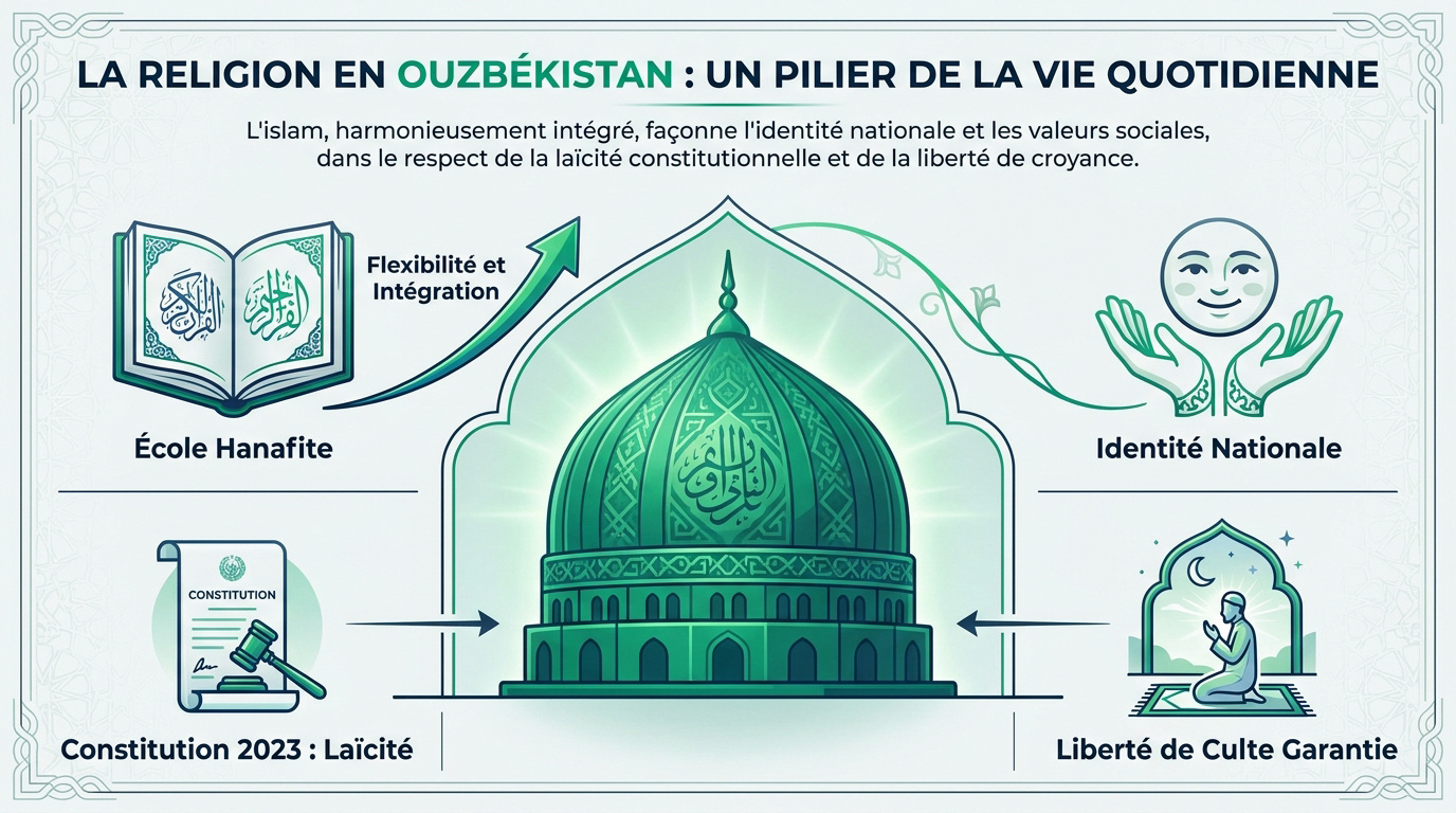 Mosquée historique et croyants en Ouzbékistan