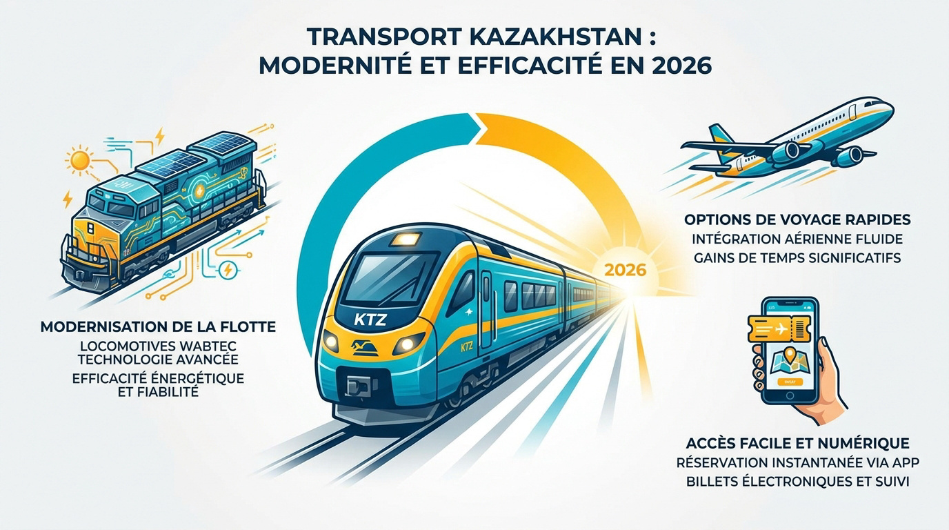 Train moderne Talgo circulant dans la steppe du Kazakhstan en 2026
