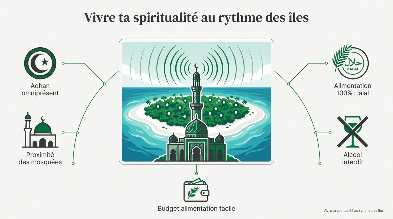 Mosquée en bord de mer aux Maldives avec appel à la prière