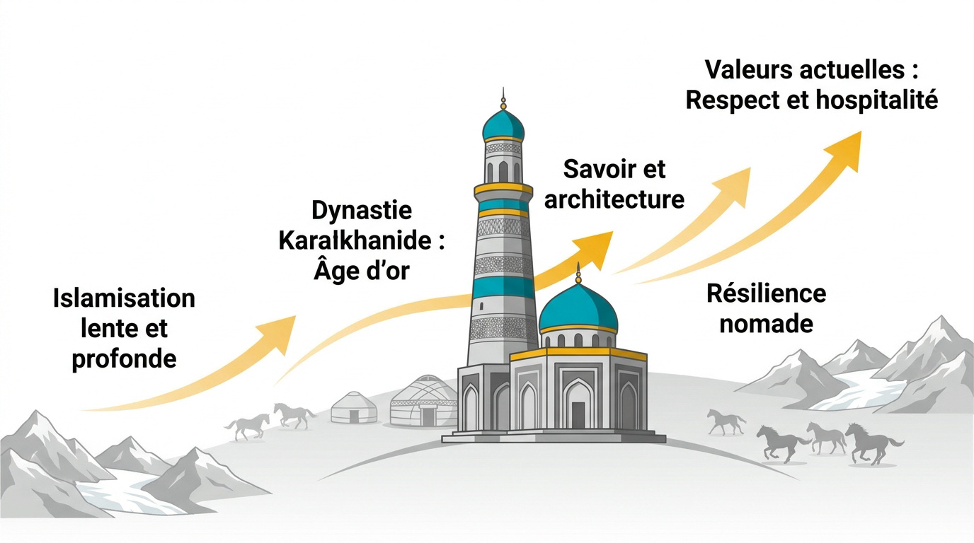 Paysage historique du Kirghizistan illustrant l'héritage nomade et les montagnes du Tian Shan