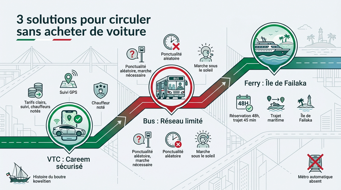 Transport urbain et VTC au Koweït pour expatriés