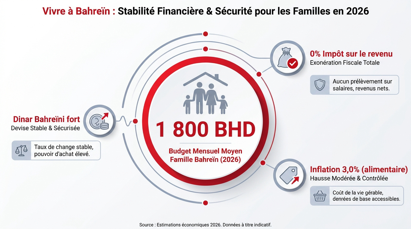 Famille musulmane épanouie profitant de la stabilité économique à Bahreïn en 2026