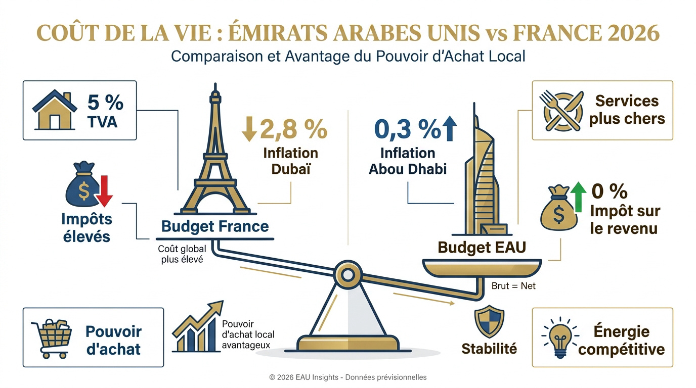Comparaison du coût de la vie entre les Émirats et la France en 2026