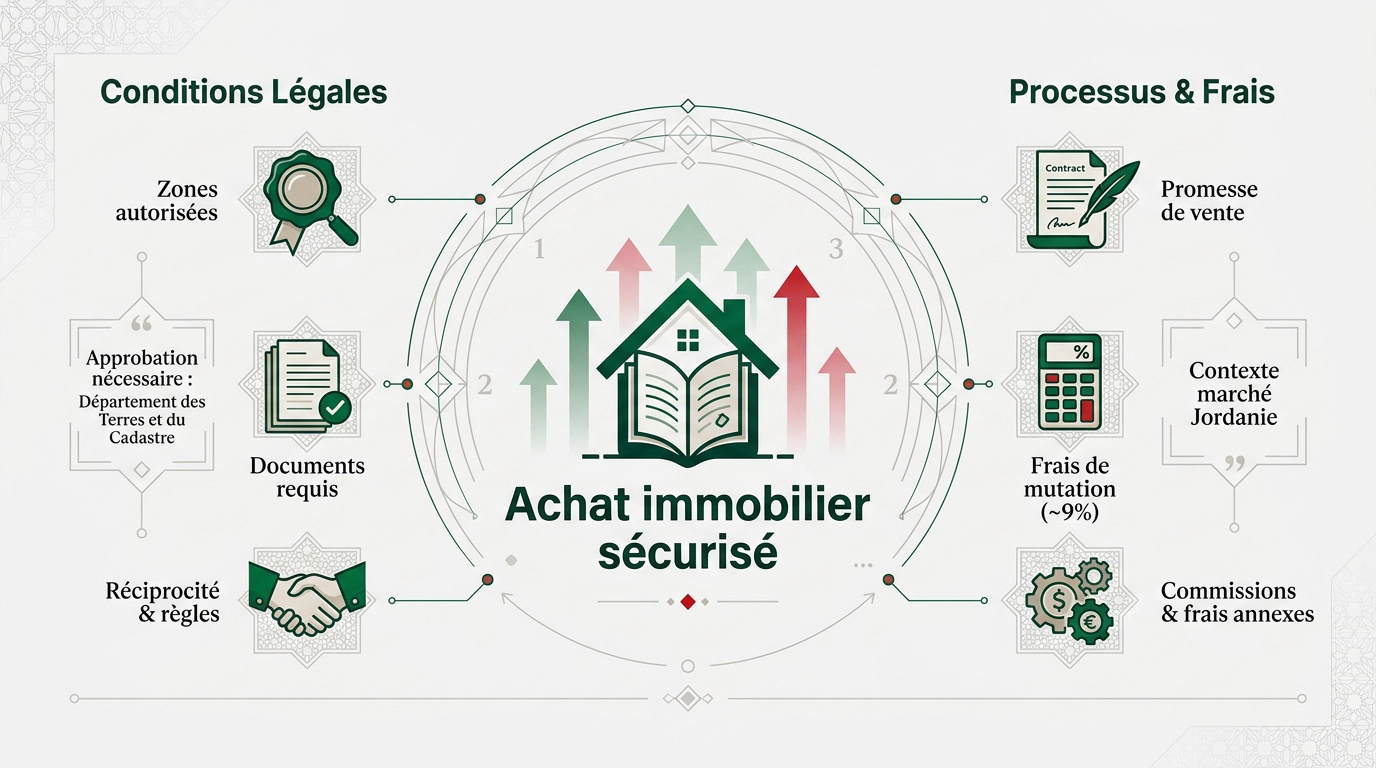 Infographie détaillant les étapes clés pour un achat immobilier sécurisé en Jordanie