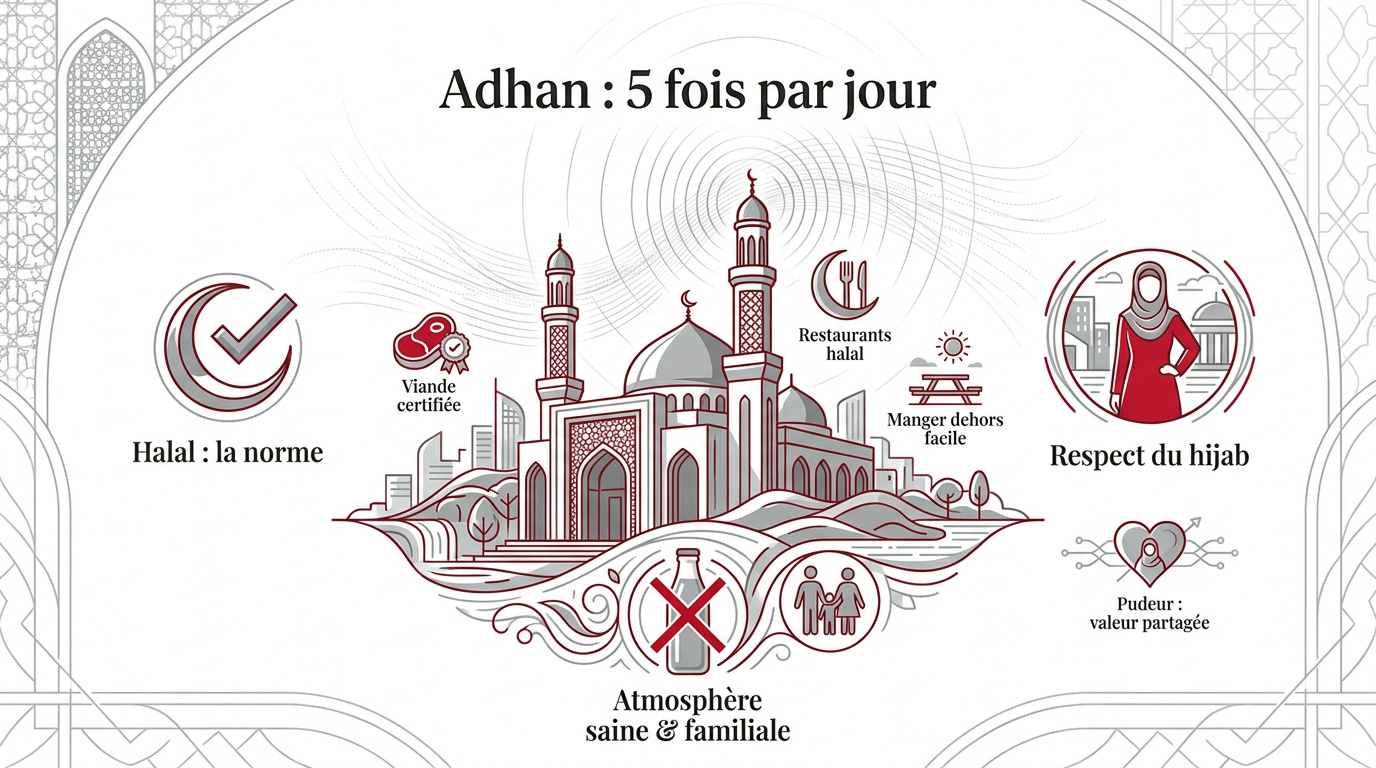 Infographie illustrant la vie spirituelle et la communauté musulmane à Bahreïn