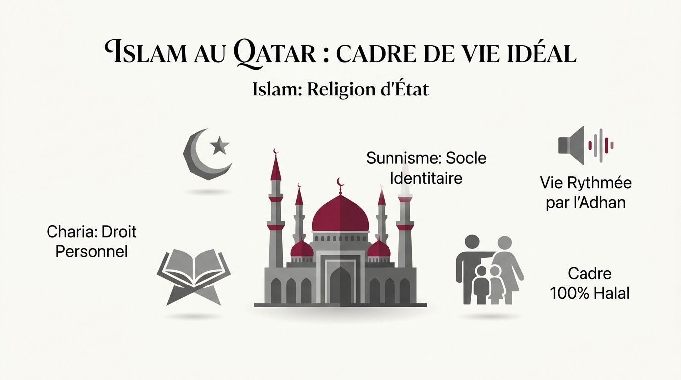 Mosquée monumentale à Doha illustrant la pratique de l'islam au Qatar