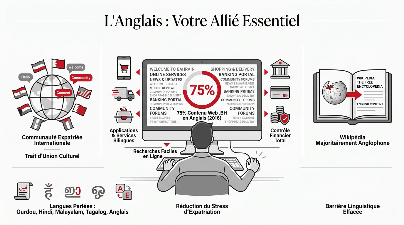 Expatrié musulman utilisant son smartphone à Bahreïn pour naviguer sur des services en anglais