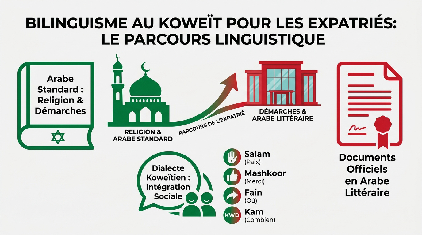 Expatriés musulmans discutant dans une rue moderne au Koweït