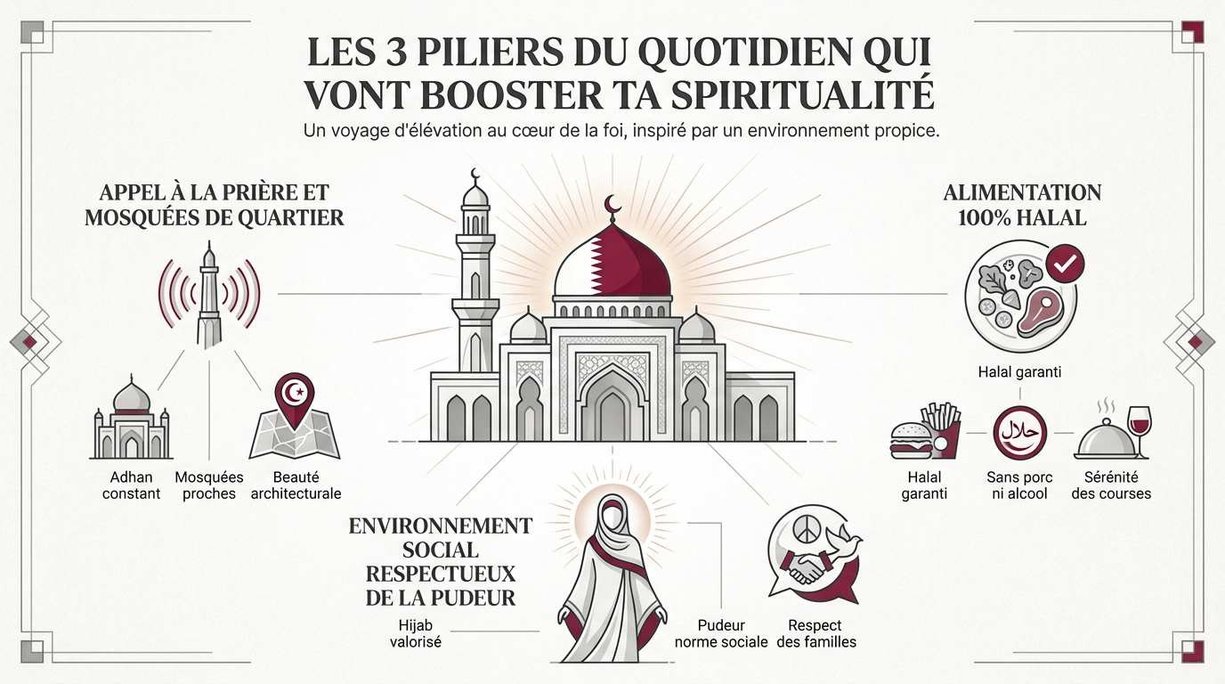 Mosquée moderne au Qatar illustrant la spiritualité quotidienne