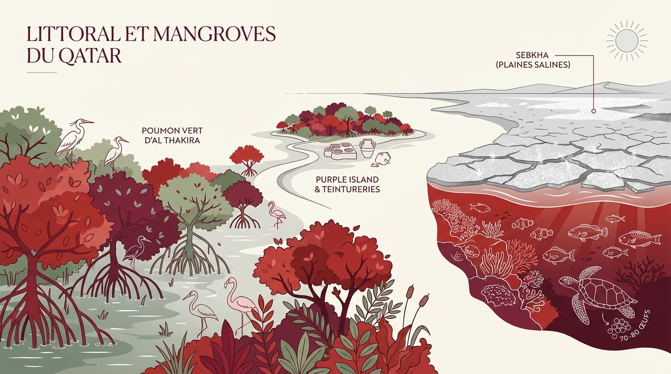 Forêt de mangroves verdoyantes d'Al Thakira au Qatar en bord de mer