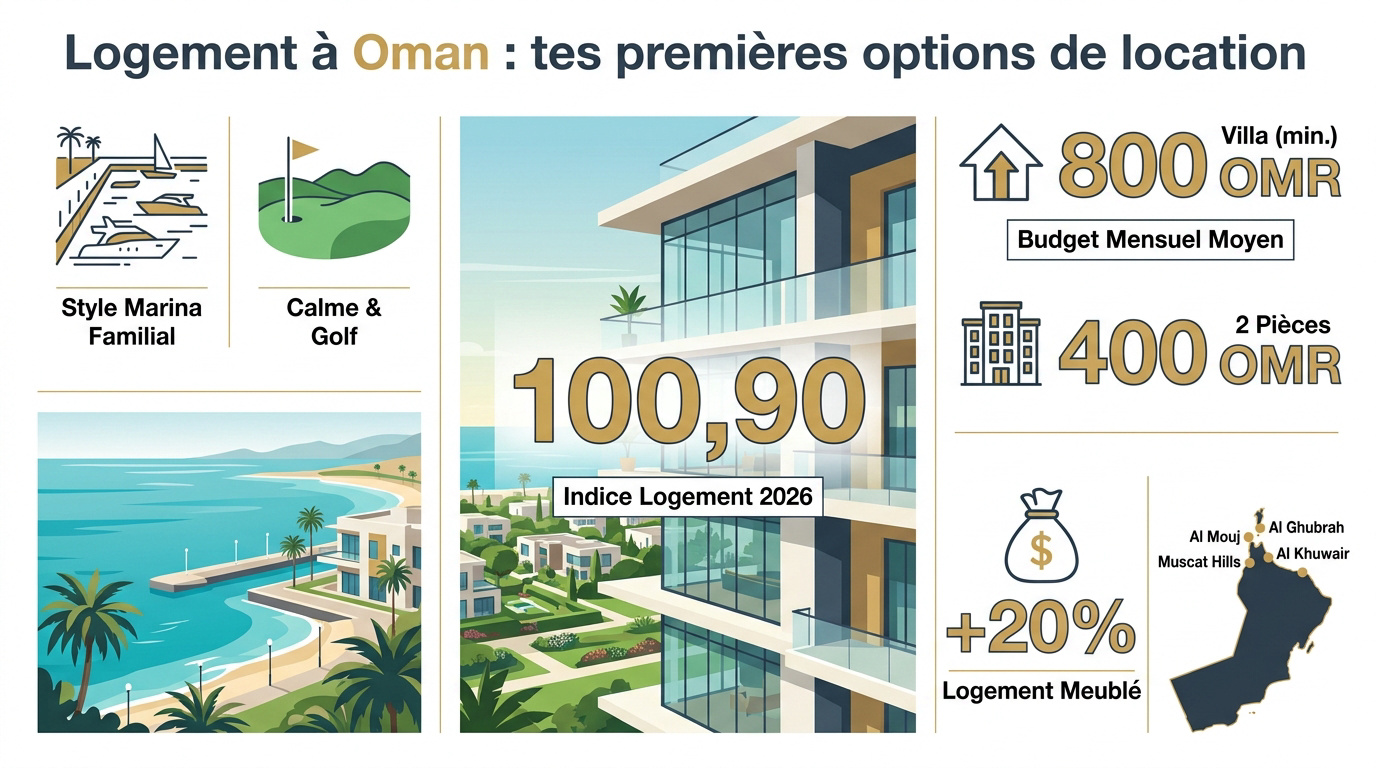 Vue aérienne d'un quartier résidentiel moderne à Oman avec villas et espaces verts