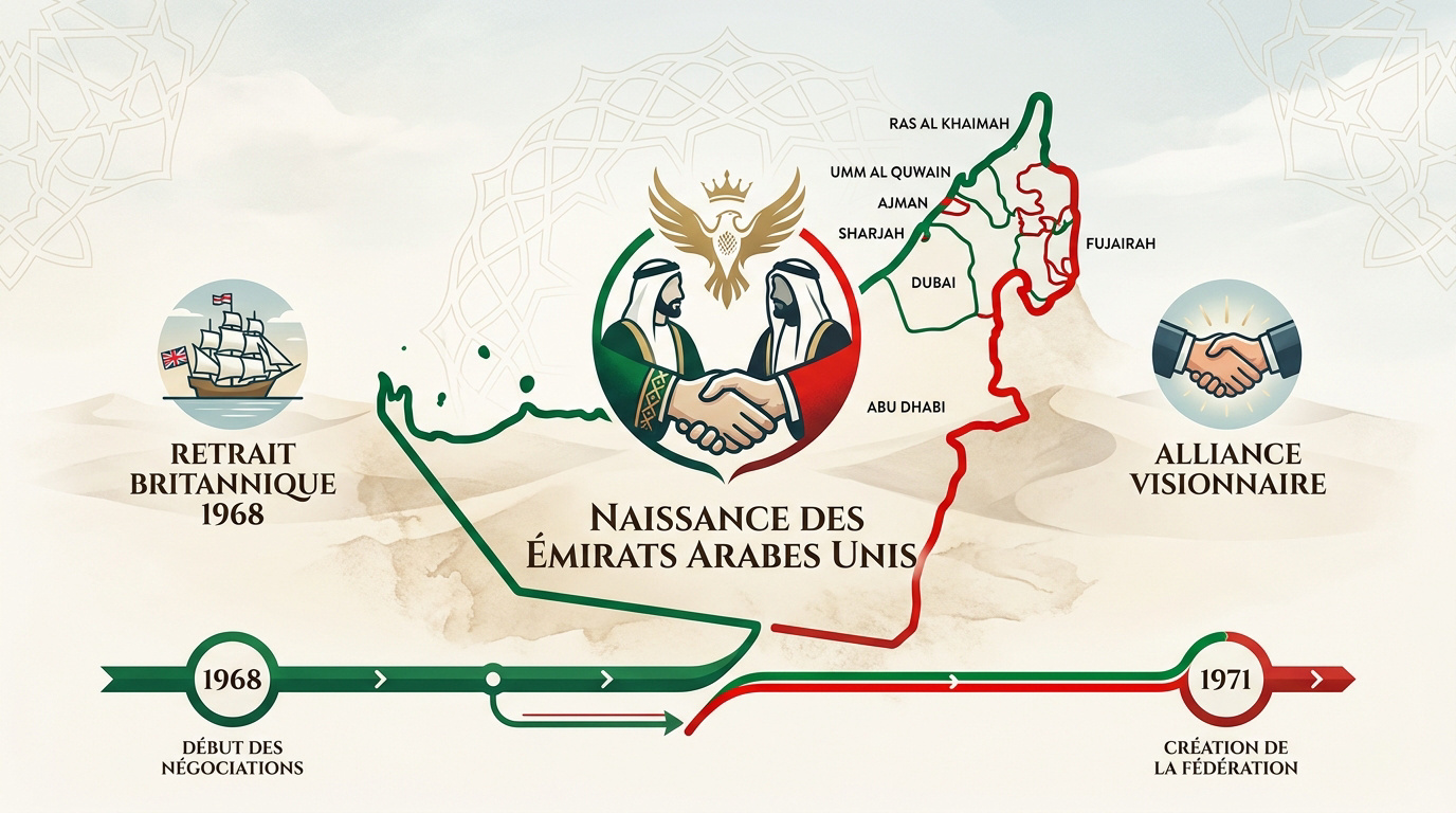 Rencontre historique entre les fondateurs des Émirats arabes unis pour la signature de l'accord d'union