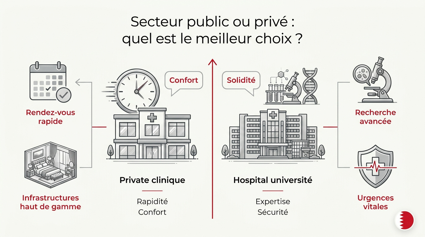 Comparaison entre les établissements de santé publics et privés à Bahreïn pour les expatriés