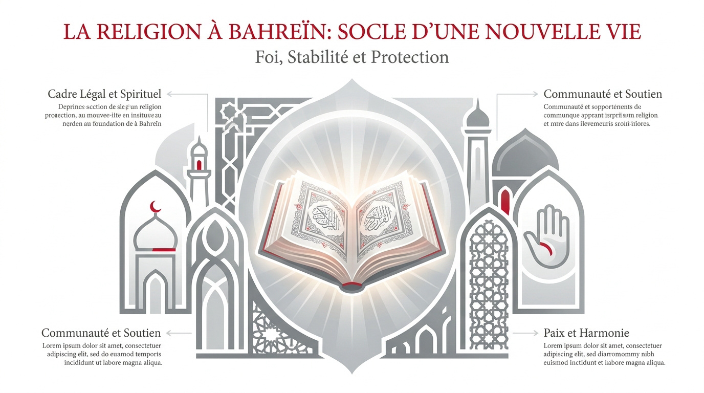 Mosquée majestueuse à Bahreïn illustrant la sérénité spirituelle pour les expatriés musulmans