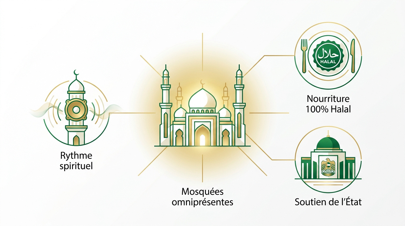 Mosquée majestueuse aux Émirats arabes unis illustrant le cadre de vie spirituel