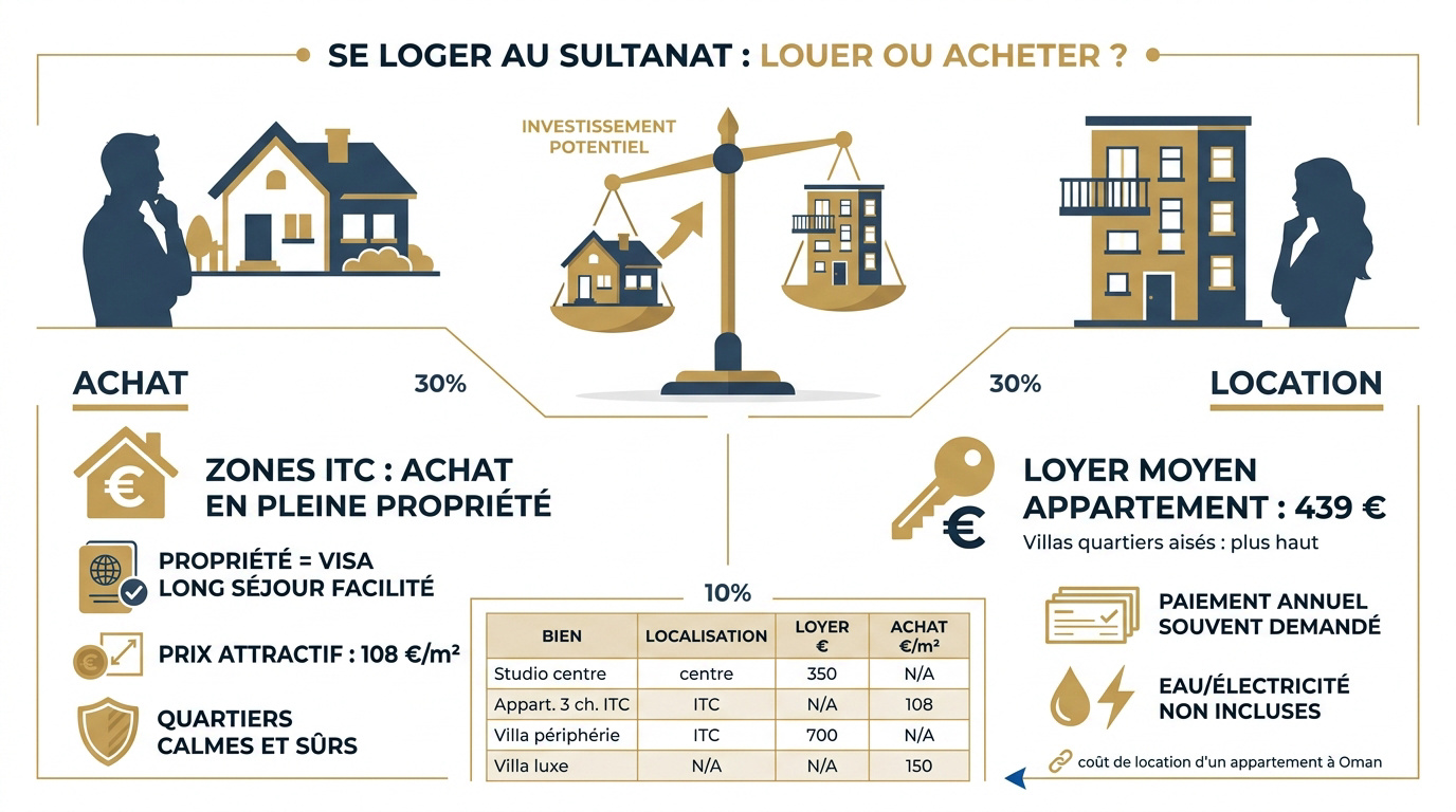 Logements modernes et traditionnels à Oman pour expatriés musulmans