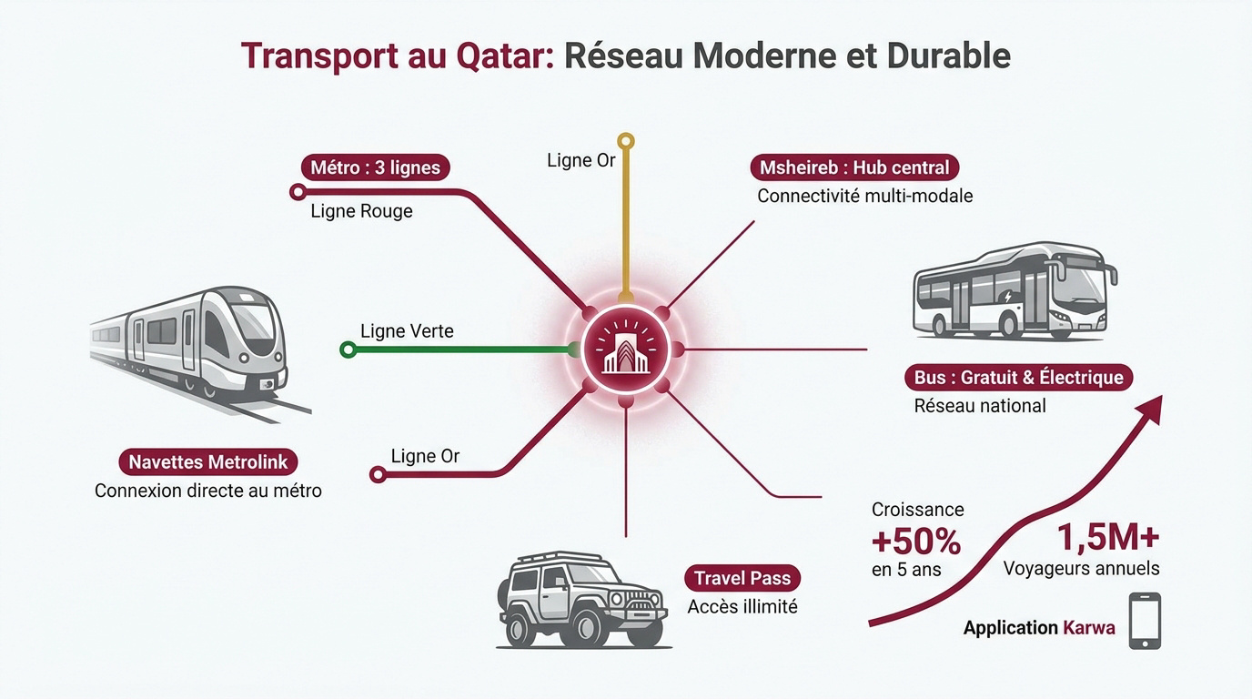 Réseau de transport moderne et bus électriques à Doha au Qatar