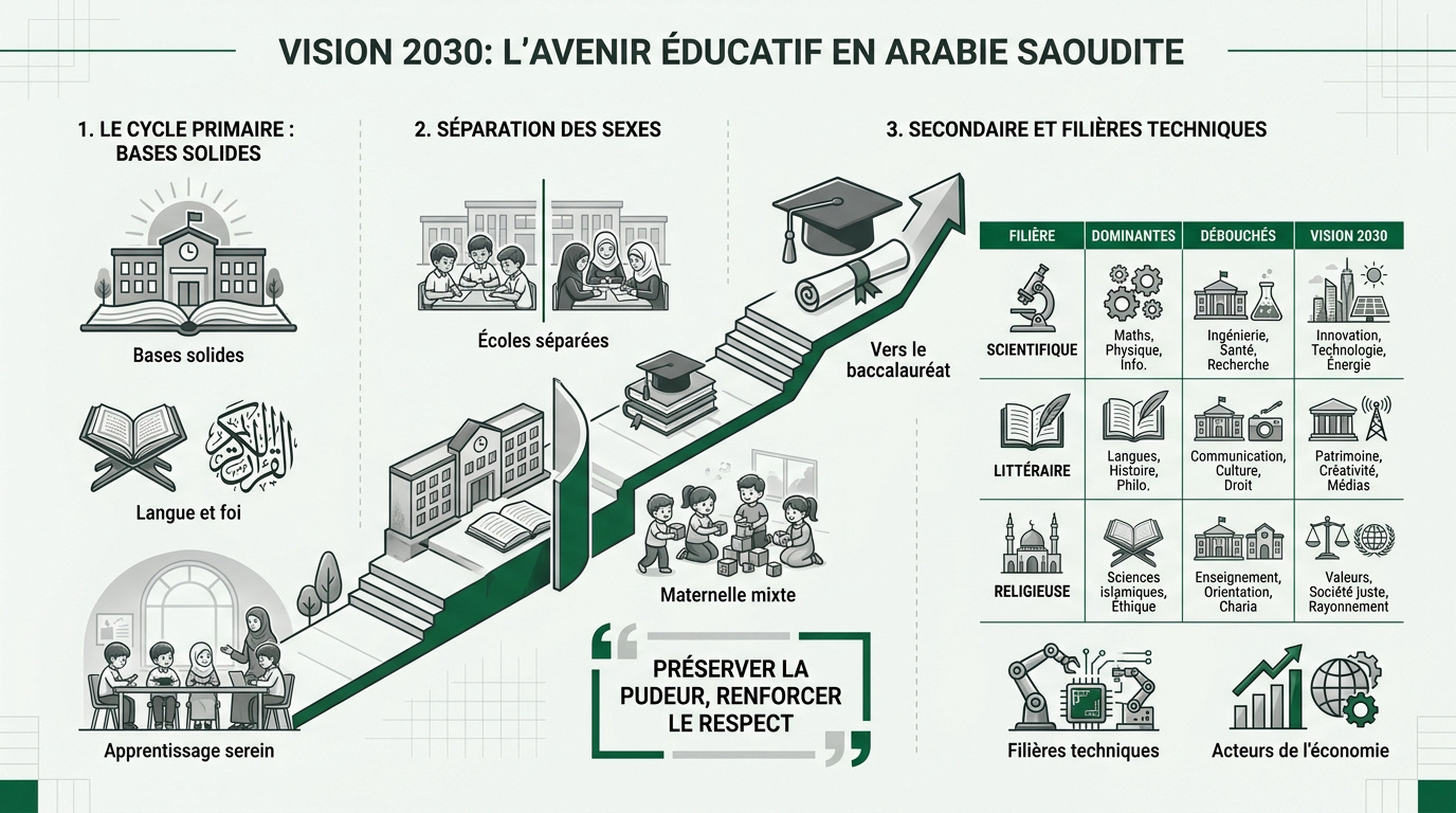 Enfants saoudiens en classe utilisant des tablettes numériques dans le cadre de la Vision 2030