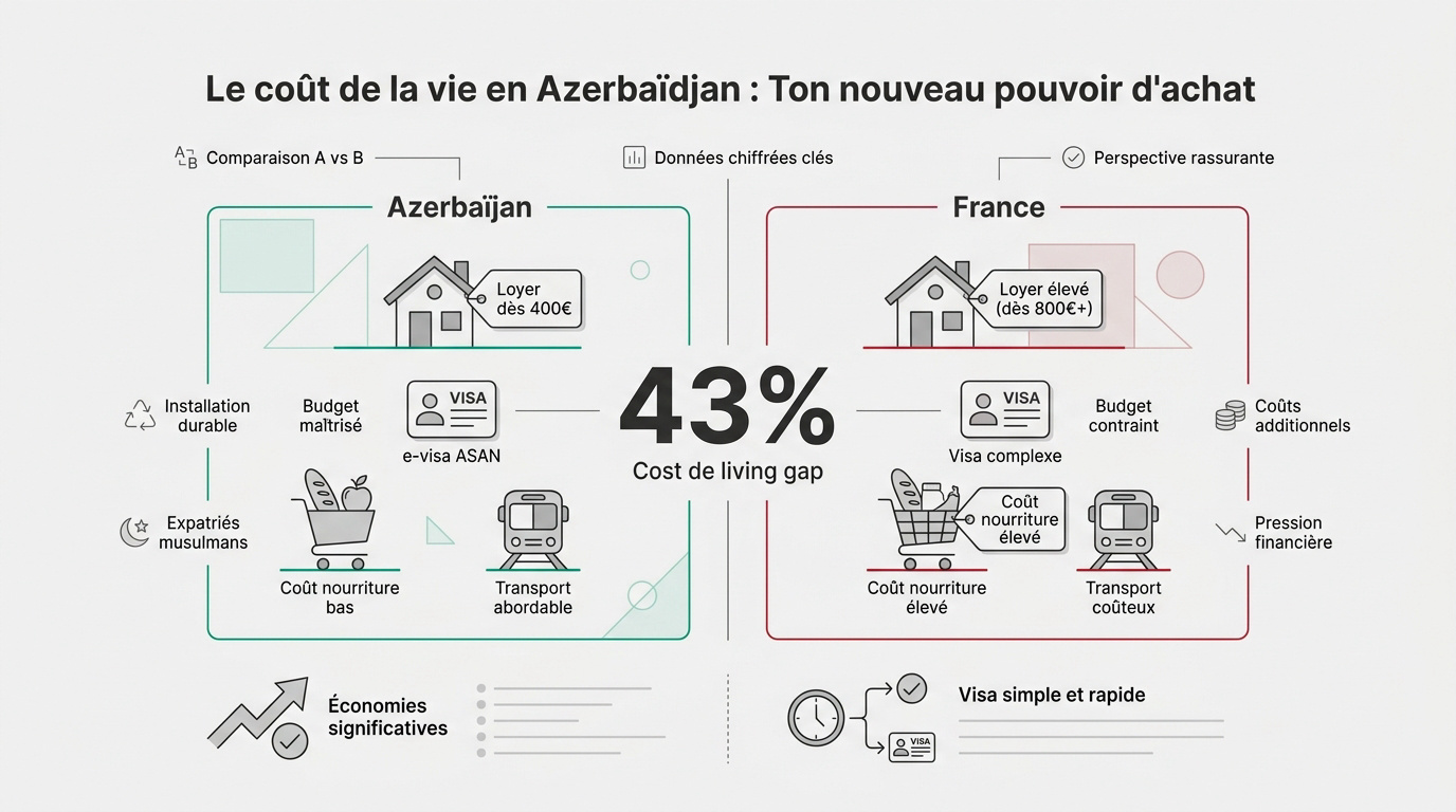 Comparaison du coût de la vie entre l'Azerbaïdjan et la France pour expatriés