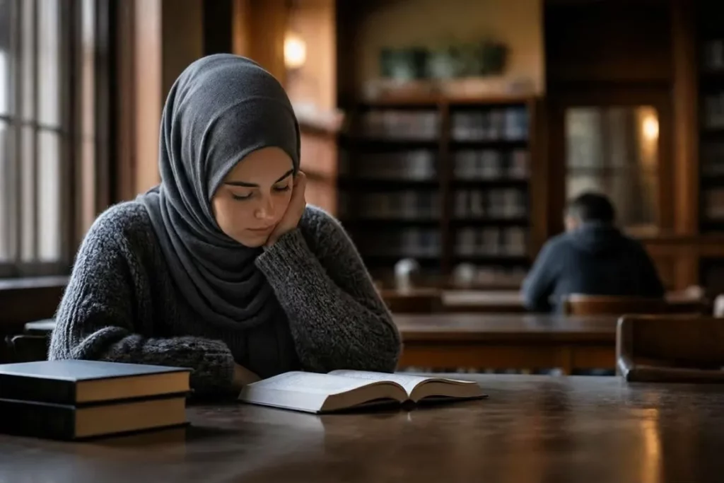 éducation en Jordanie jeune étudiante en train de réviser dans une bibliothèque