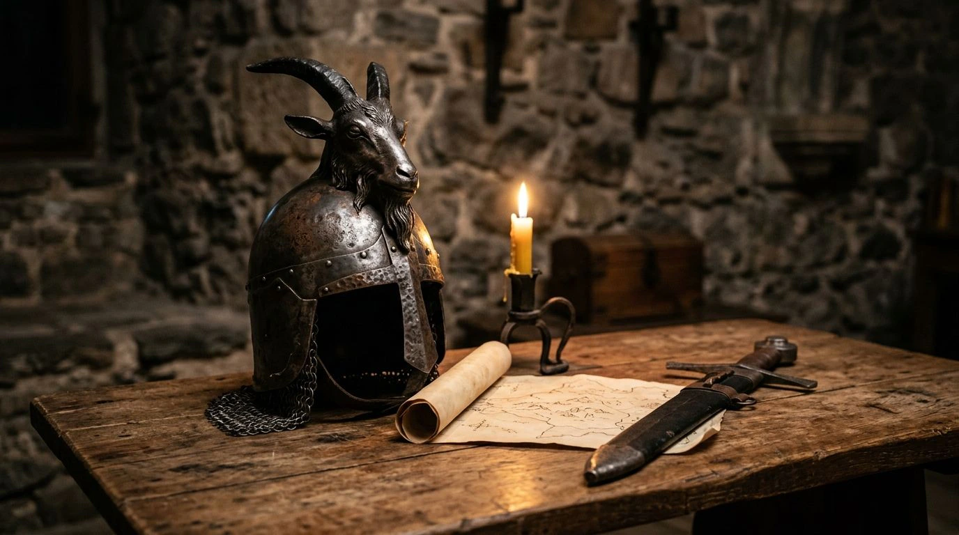 Histoire de l'Albanie : casque orné d'une tête de chèvre, symbole de Skanderbeg