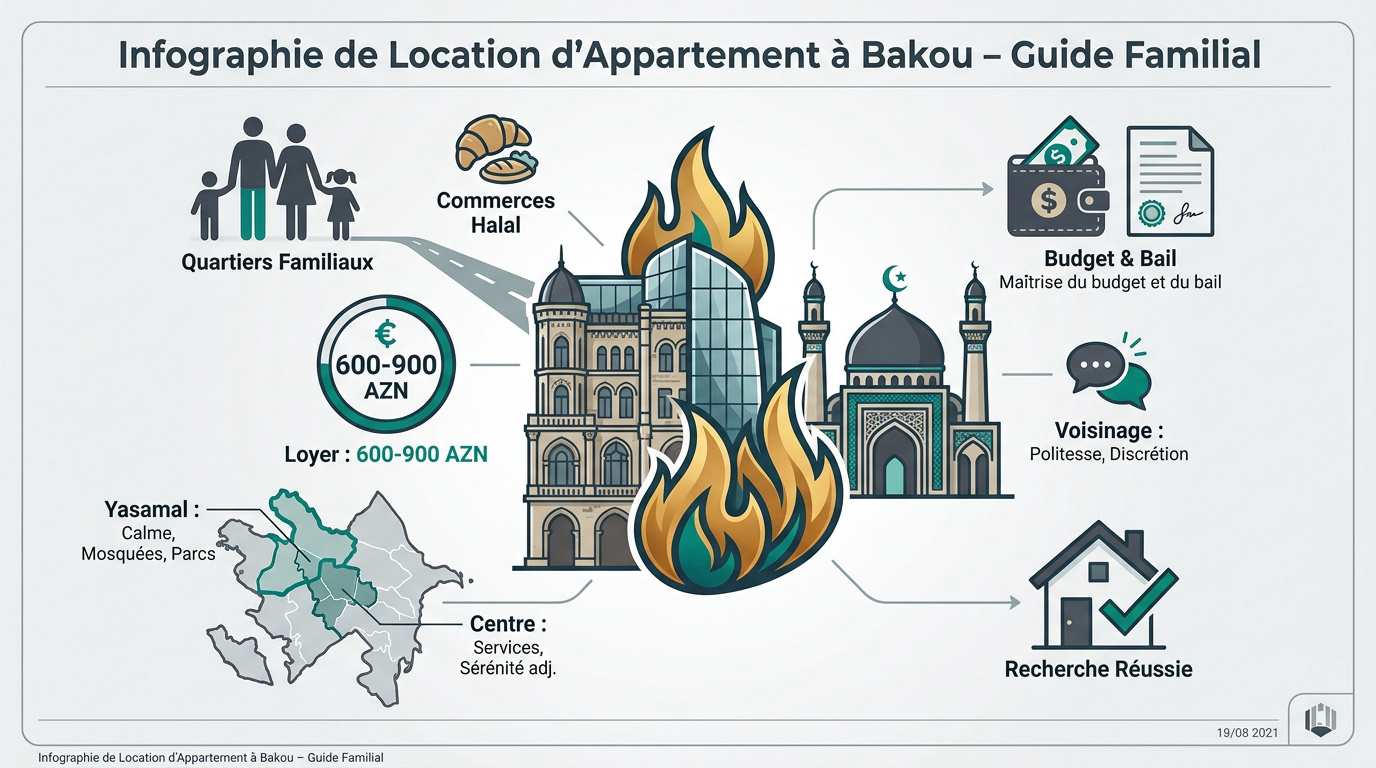 Infographie sur la location d'appartement à Bakou et les quartiers familiaux