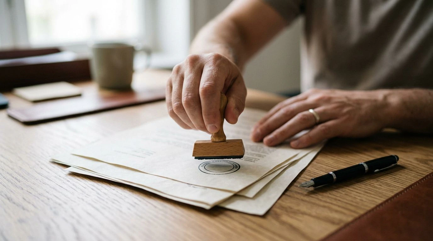 Tampon officiel apposé sur des documents administratifs traduits en azéri