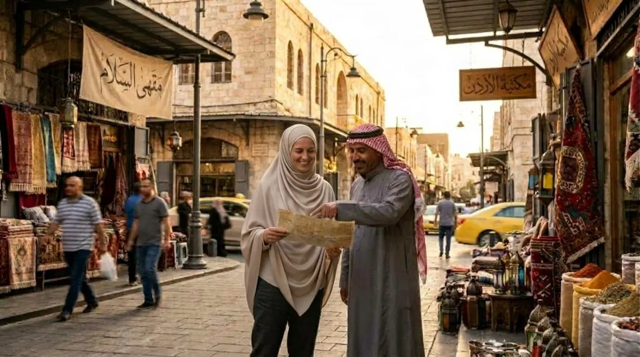 langue en Jordanie l apprendre pour savoir demander sa route comme cette femme dans les rue d'Amman