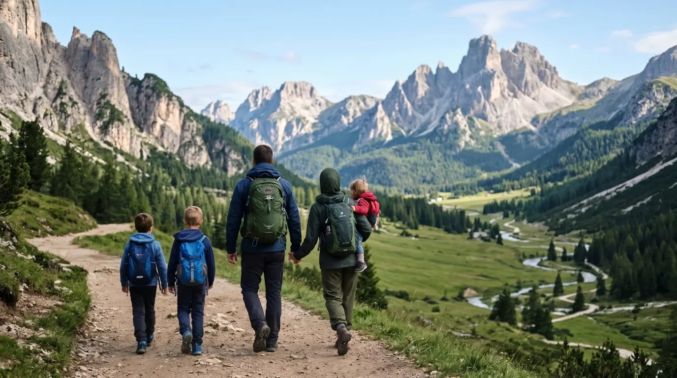 Plus beau paysage en Albanie : famille musulmane en randonnée dans les Alpes albanaises
