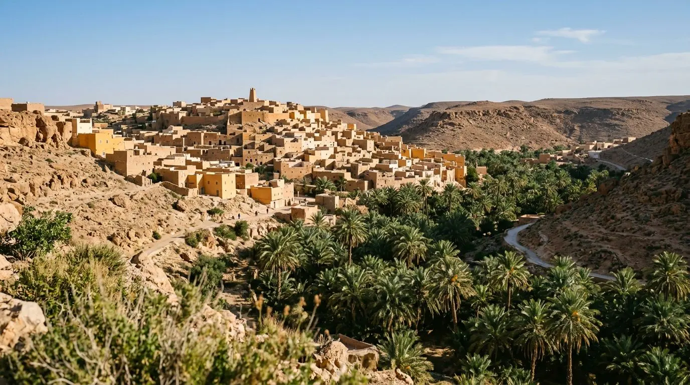 Ksar et palmeraie dans la vallée du M'Zab, paysages en Algérie
