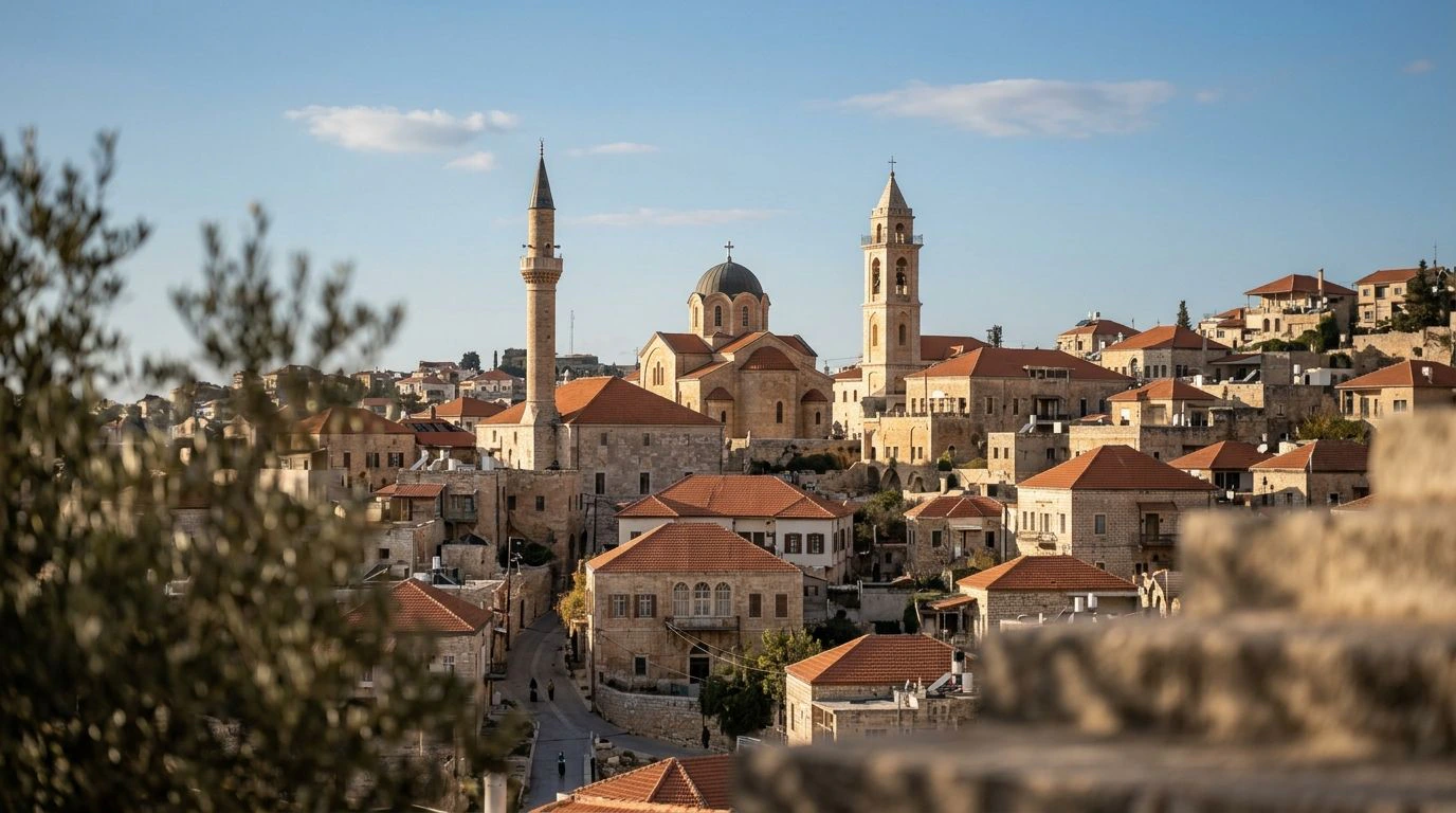 Religion en Bosnie : minaret, dôme d'église orthodoxe et clocher catholique côte à côte dans une ville