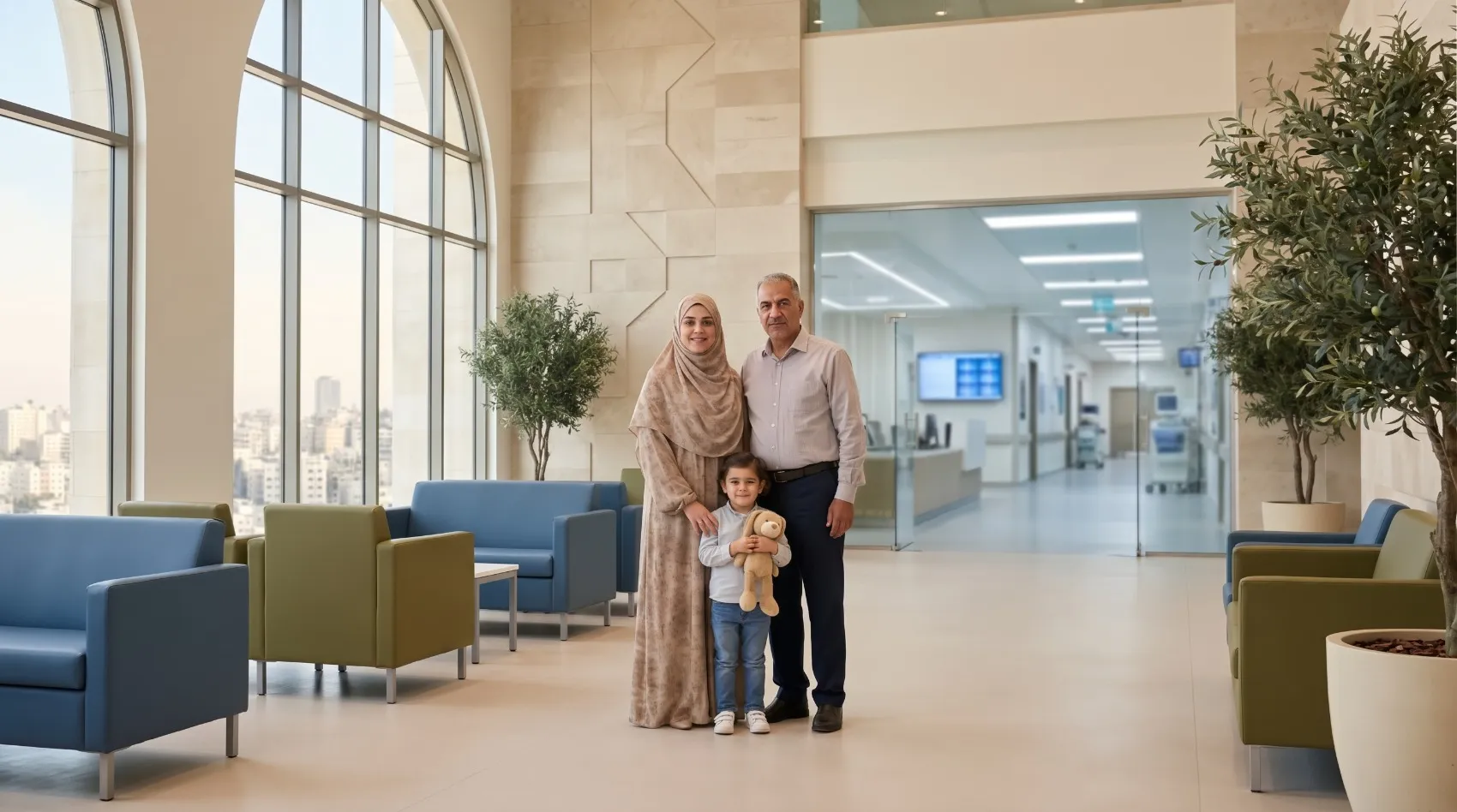 système de santé en Jordanie famille en salle d attente dans une clinique